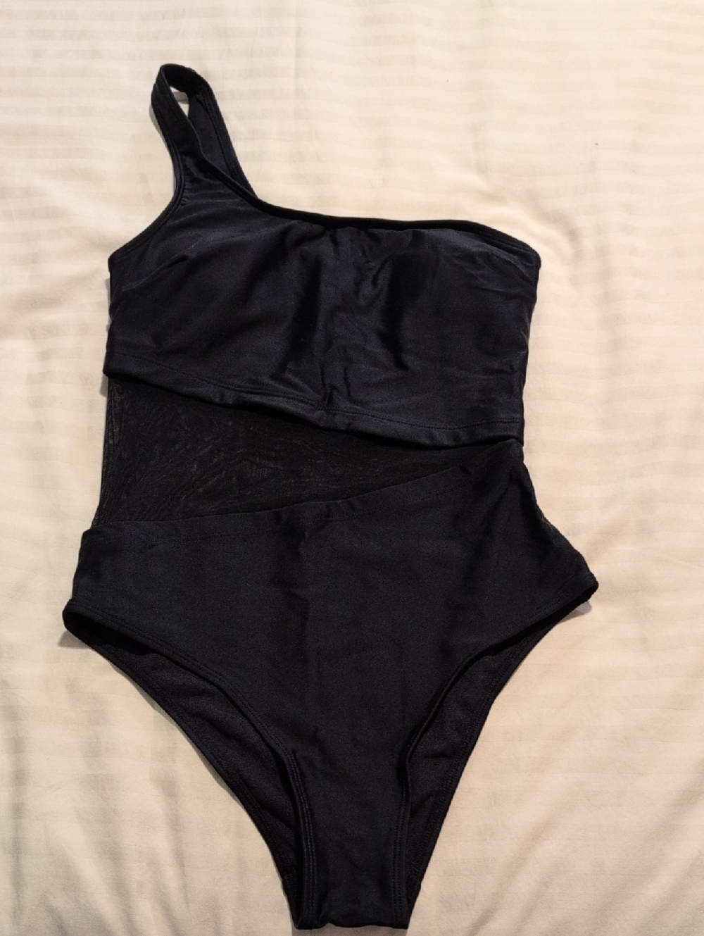 One-Shoulder Black Mesh Cutout Swimsuit